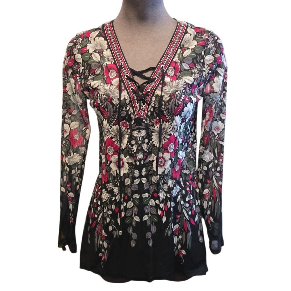 EC INC INTERNATIONAL CONCEPTS SHEER FLORAL TOP SZ.S